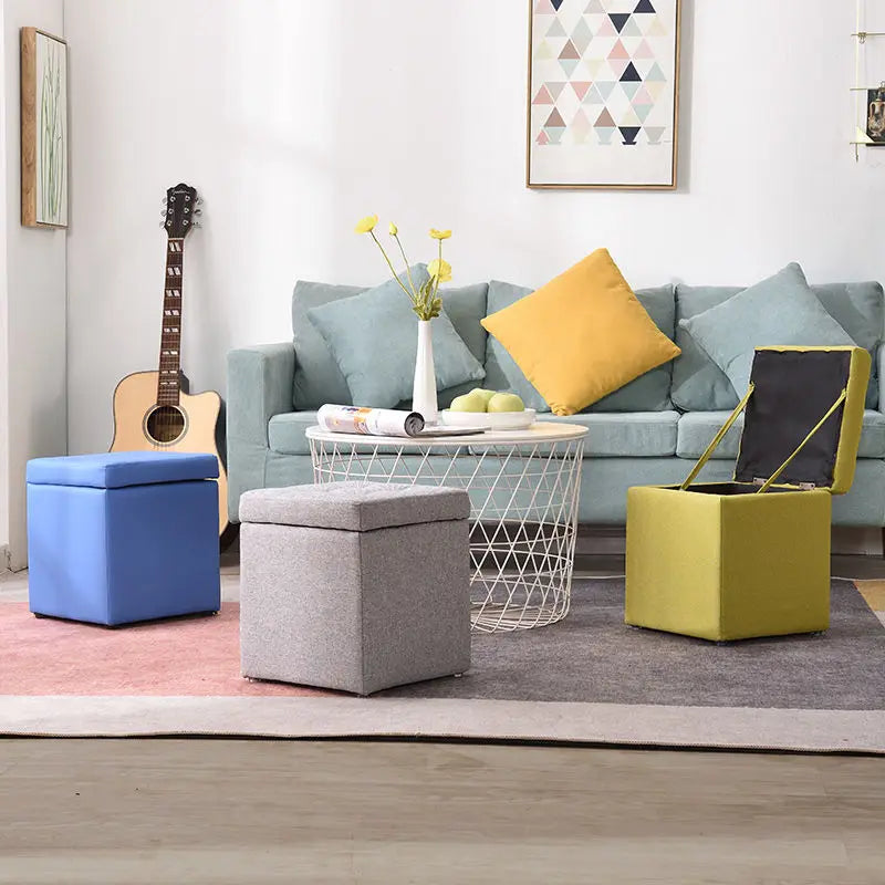 Foldable Leather Storage Ottoman
