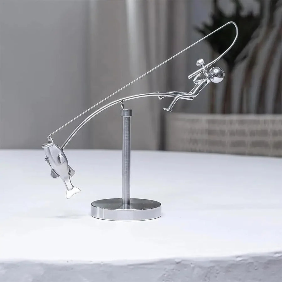 Balancing Fisherman Metal Sculpture