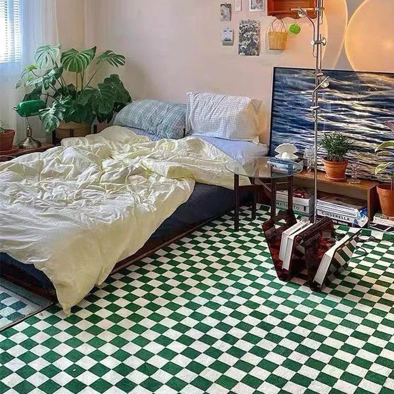 Retro Checkerboard Plush Area Rug