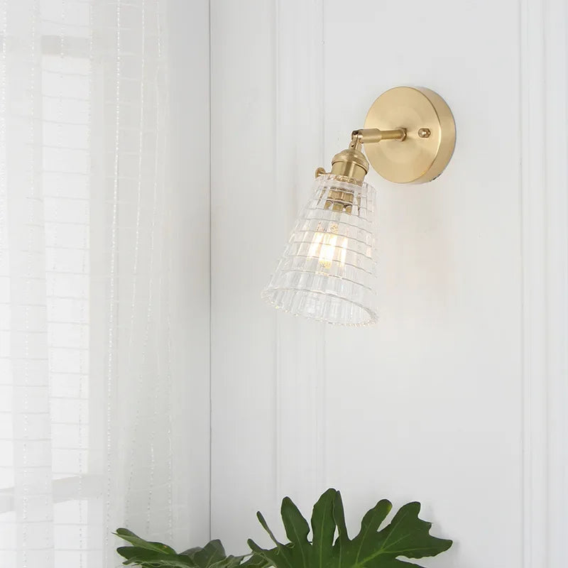 Japanese Brass Glass Wall Lamp