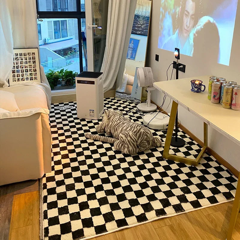 Retro Checkerboard Plush Area Rug