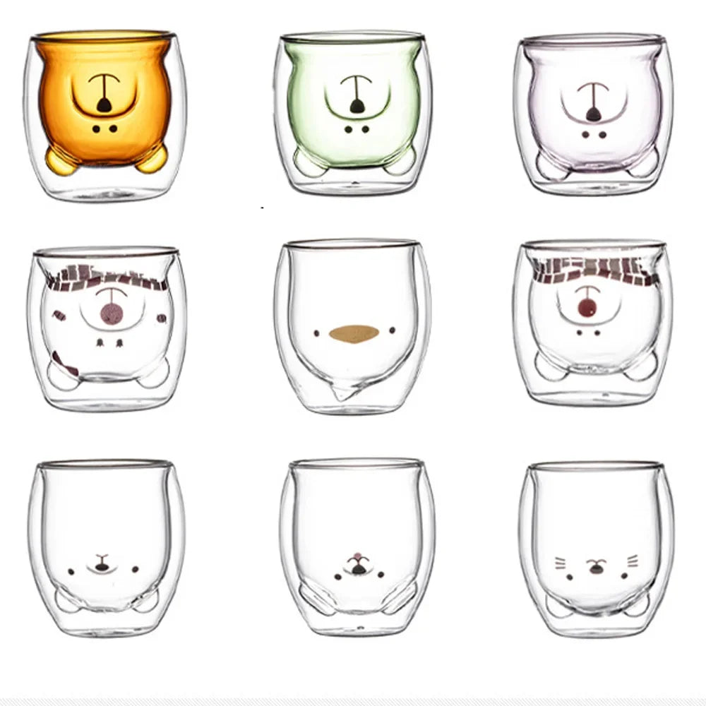 Cute Animal Double Glass