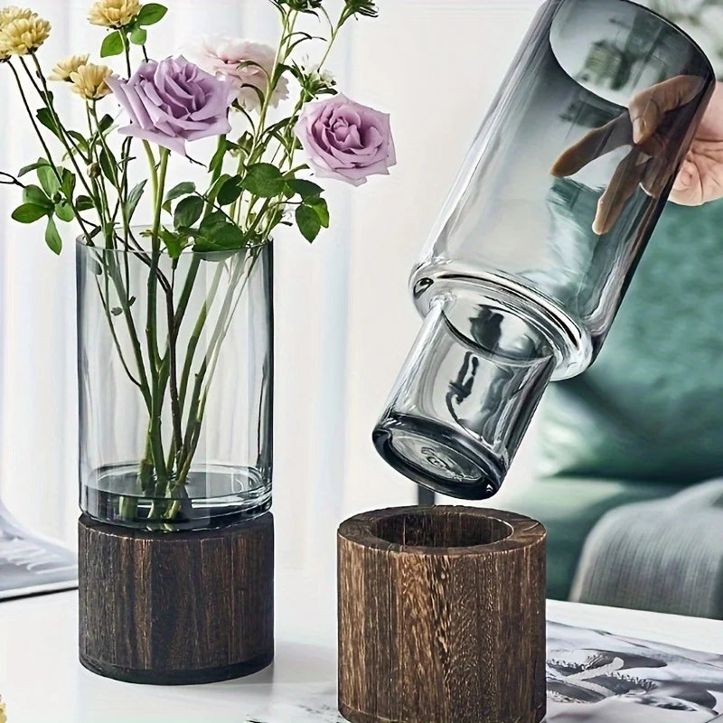 Wooden Base Glass Vase