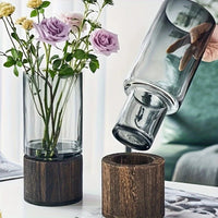 Wooden Base Glass Vase