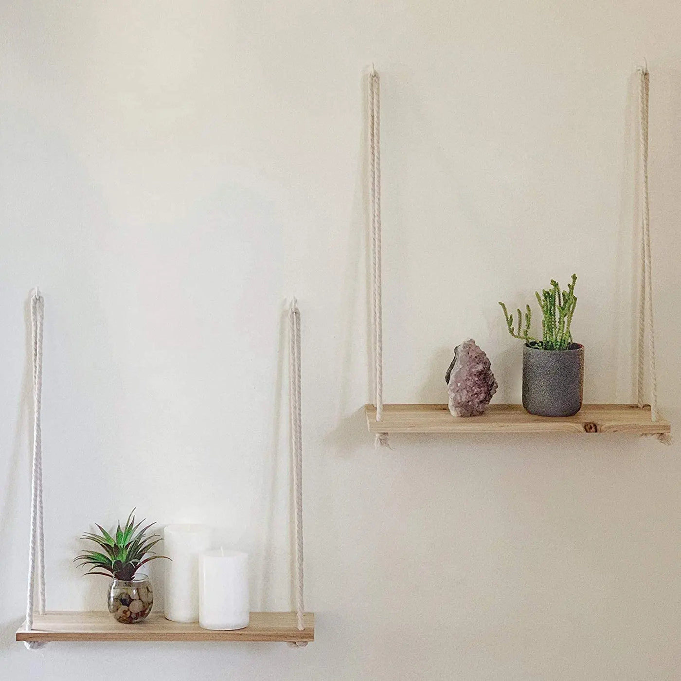 Rustic Rope Hanging Wood Shelf