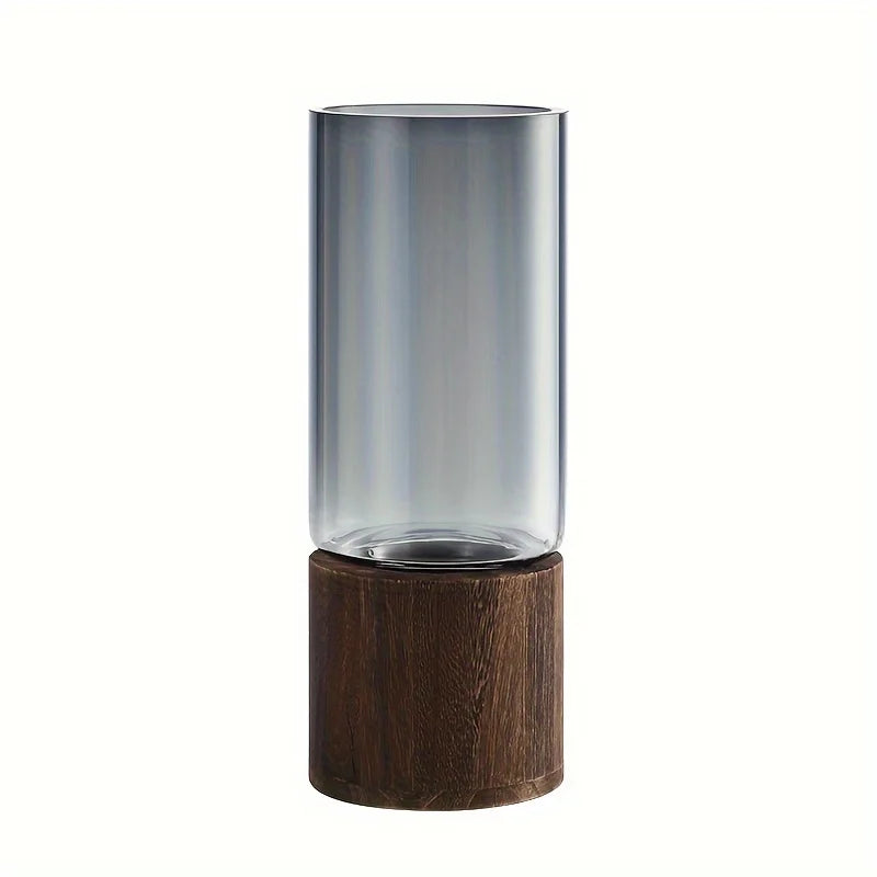 Wooden Base Glass Vase