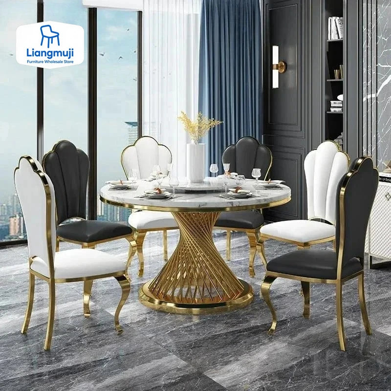 Marble Gold-Base Dining Set