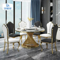 Marble Gold-Base Dining Set