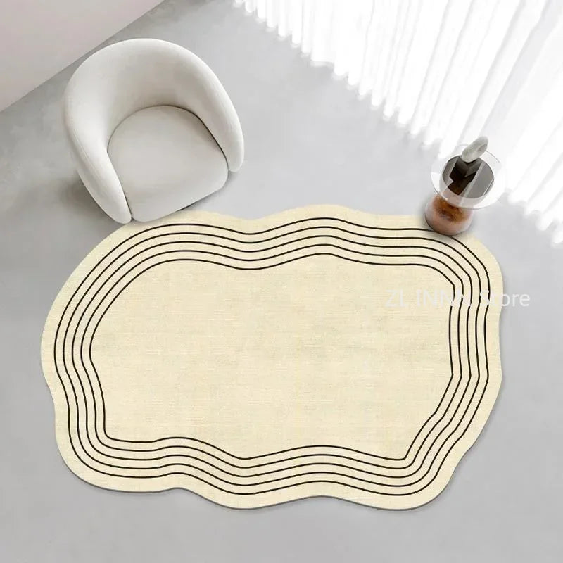 Irregular Cream Oval Area Rug