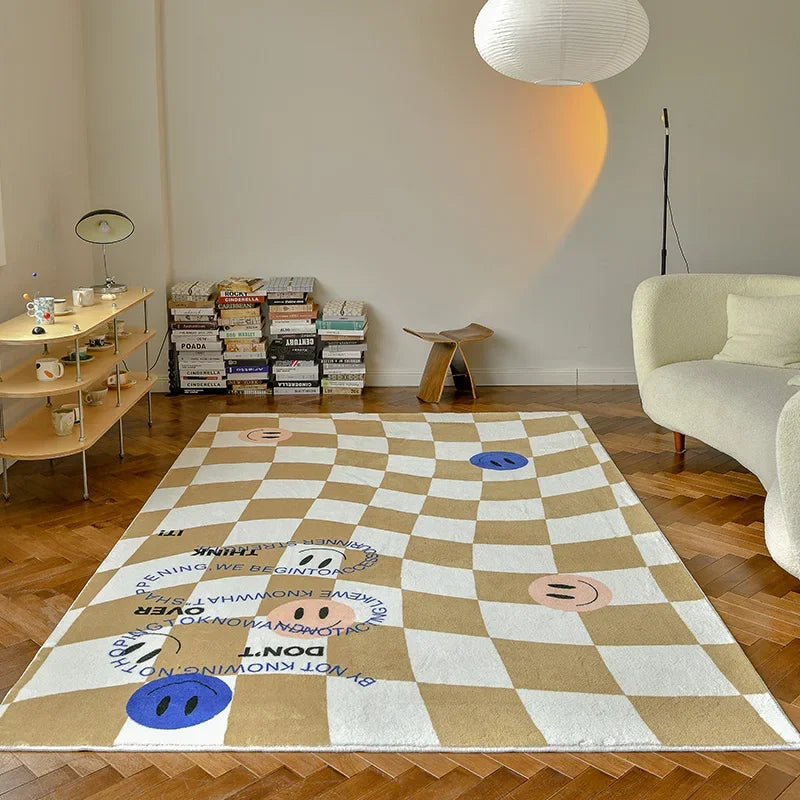 Retro Checkerboard Plush Area Rug