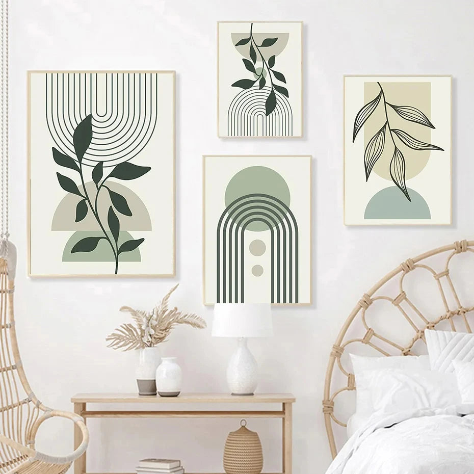 Sage Leaf Geometric Canvas