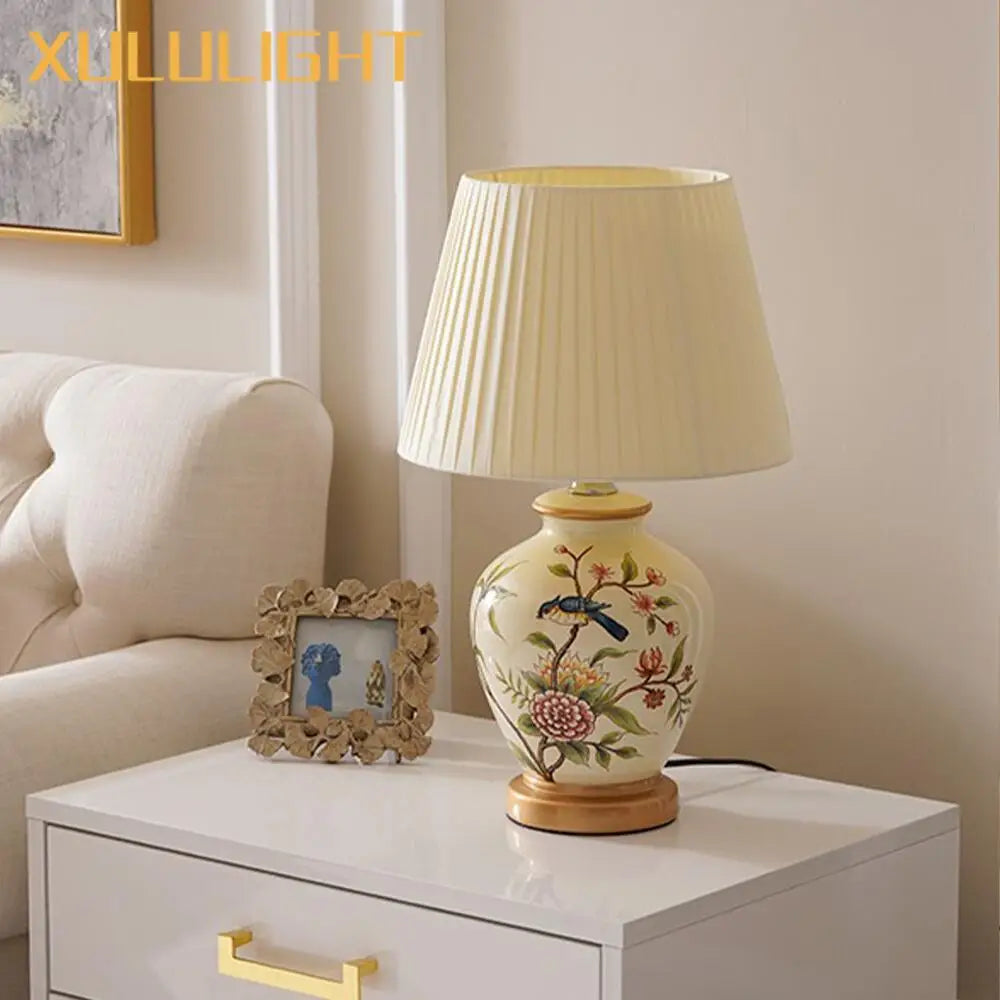 Painted Ceramic Bird Lamp