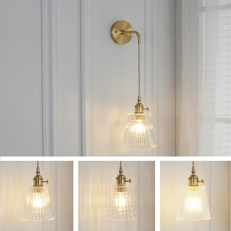 Japanese Brass Glass Wall Lamp
