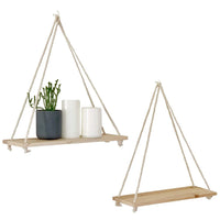 Rustic Rope Hanging Wood Shelf