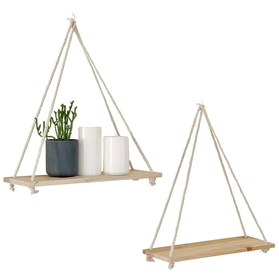 Rustic Rope Hanging Wood Shelf