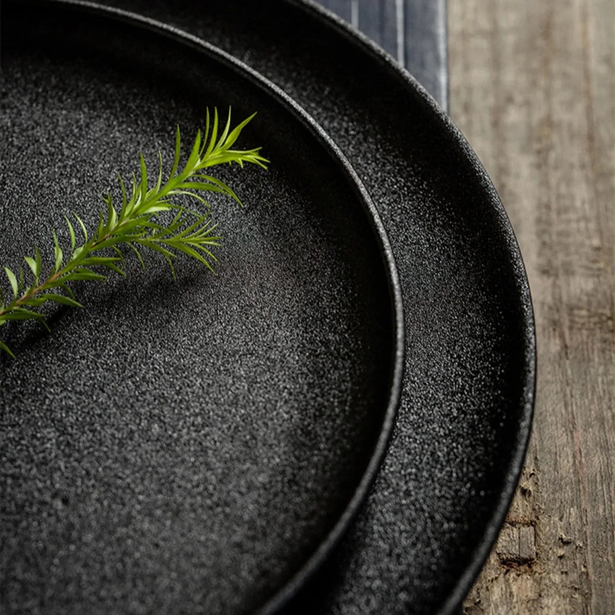 Japanese Black Ceramic Plate Set