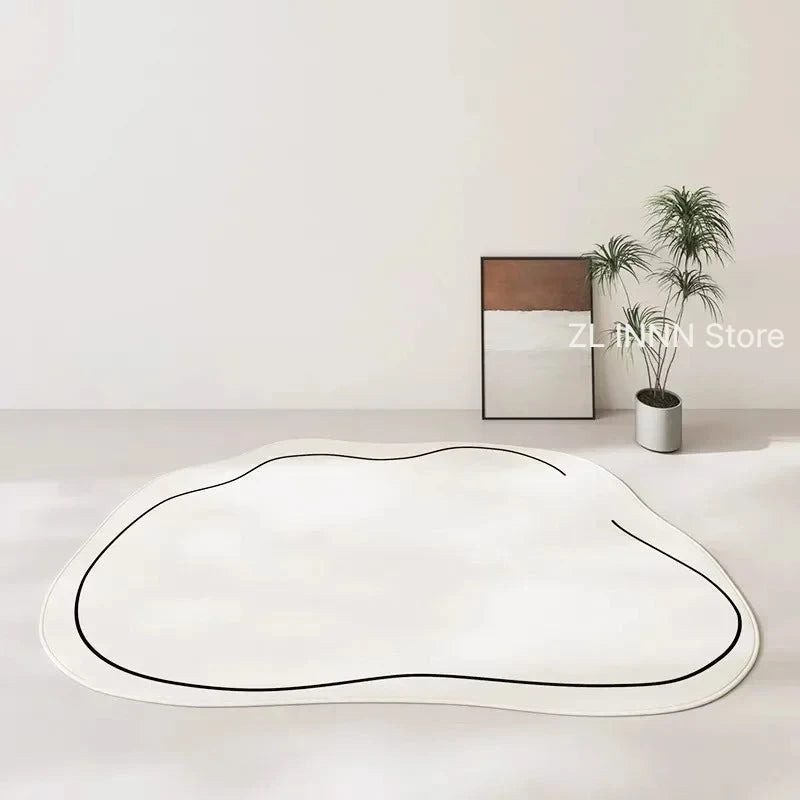 Irregular Cream Oval Area Rug