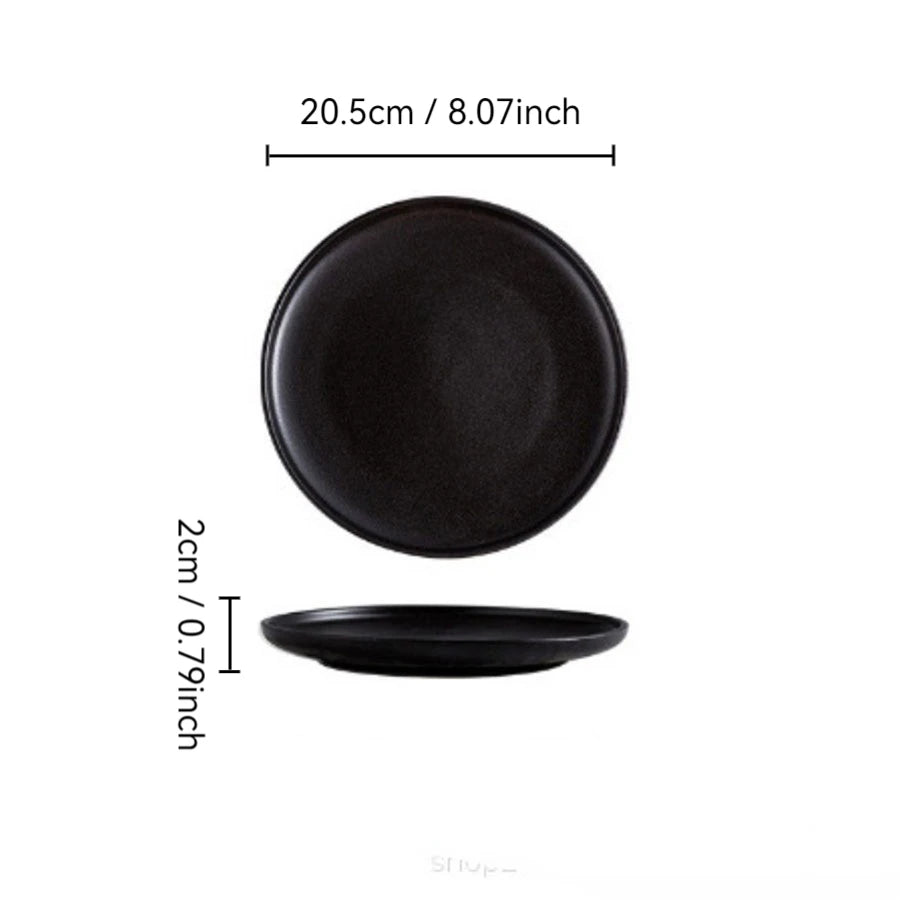 Japanese Black Ceramic Plate Set