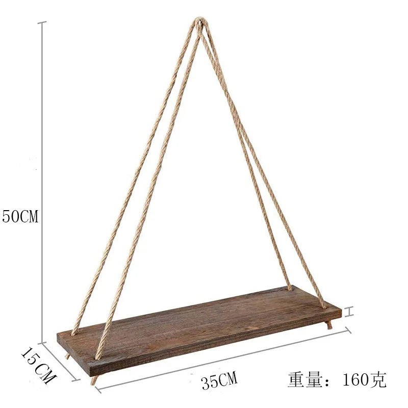 Rustic Rope Hanging Wood Shelf