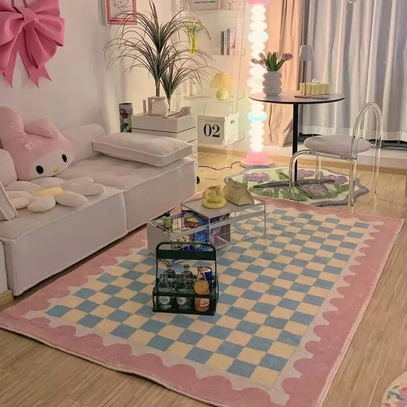 Retro Checkerboard Plush Area Rug
