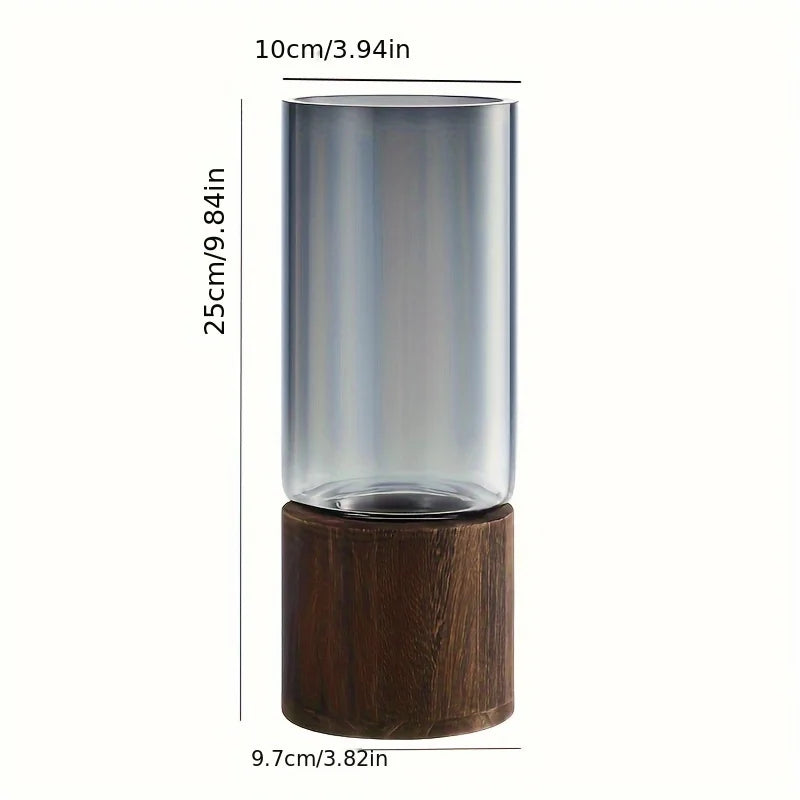 Wooden Base Glass Vase