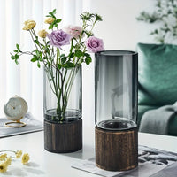 Wooden Base Glass Vase