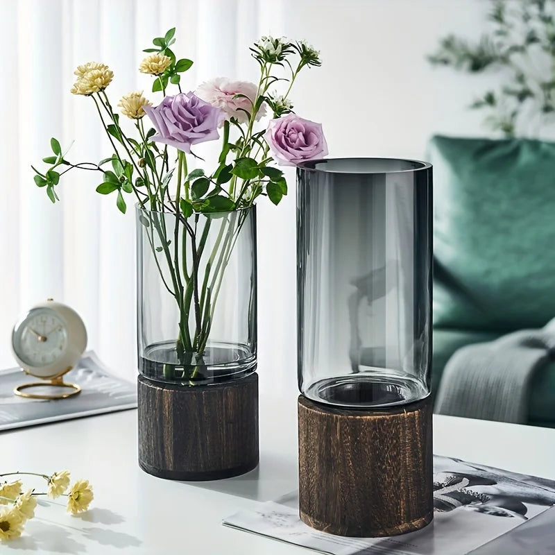 Wooden Base Glass Vase
