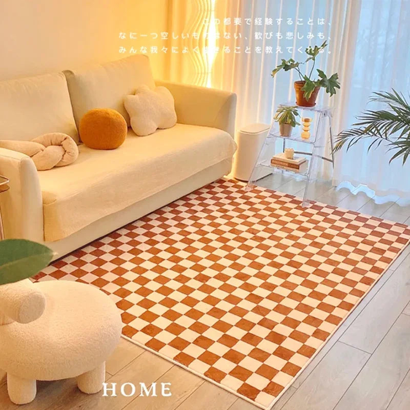 Retro Checkerboard Plush Area Rug