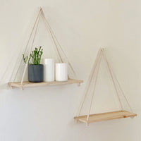 Rustic Rope Hanging Wood Shelf