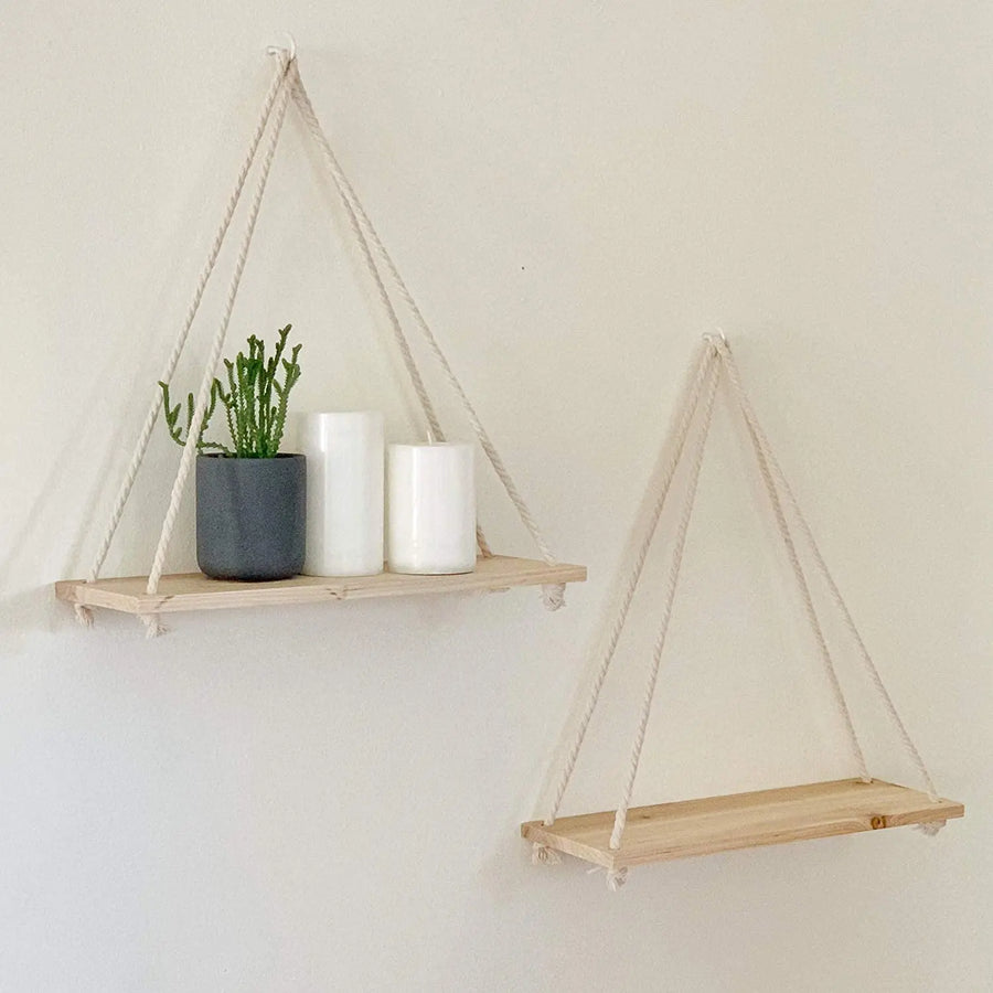 Rustic Rope Hanging Wood Shelf