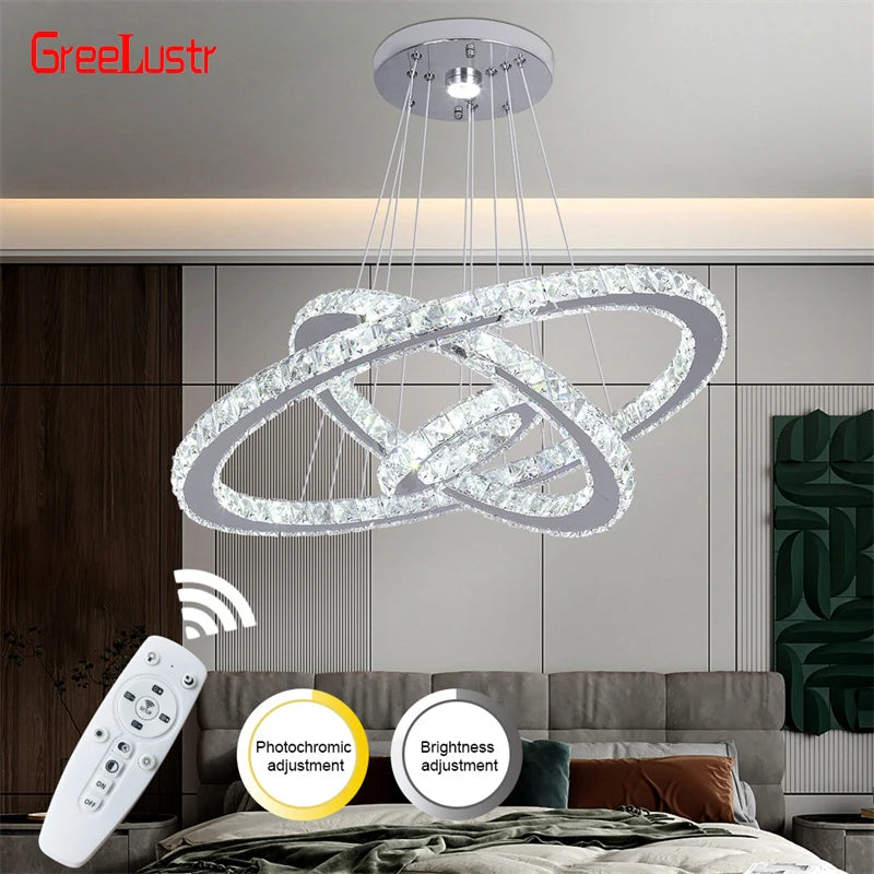 Remote-Dimming Crystal Ring Chandelier