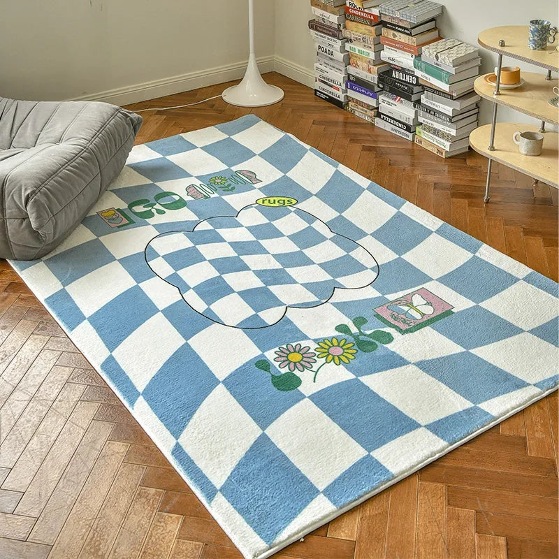 Retro Checkerboard Plush Area Rug