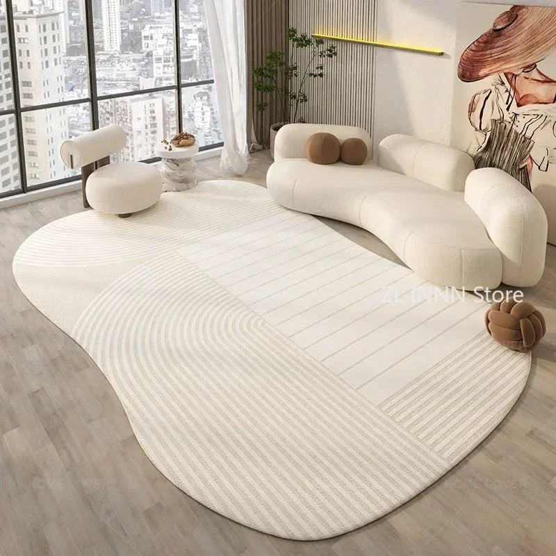 Irregular Cream Oval Area Rug