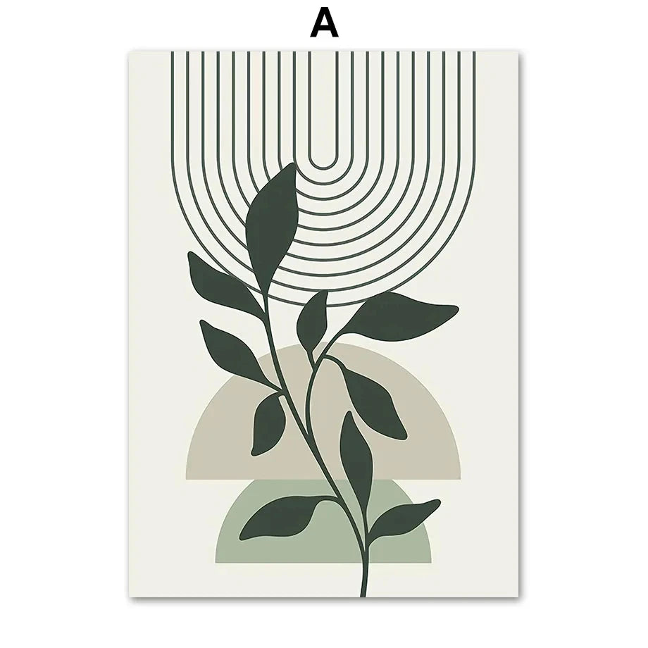 Sage Leaf Geometric Canvas