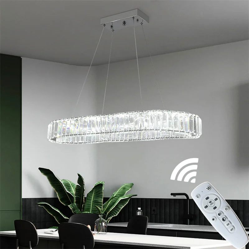 Remote-Dimming Crystal Ring Chandelier