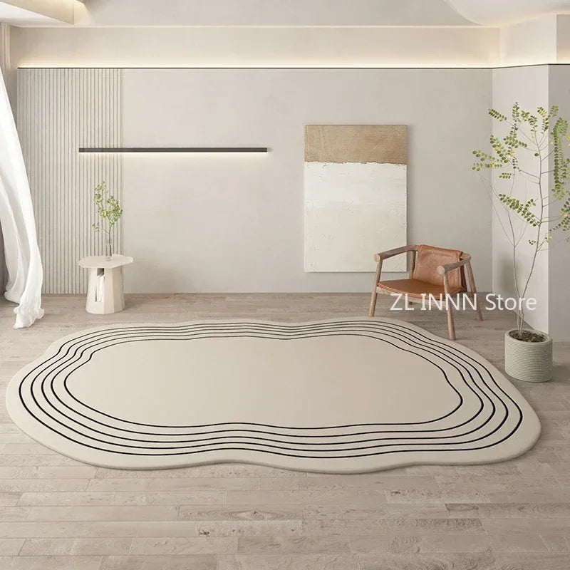 Irregular Cream Oval Area Rug