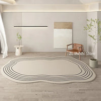 Irregular Cream Oval Area Rug