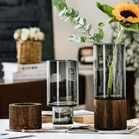 Wooden Base Glass Vase