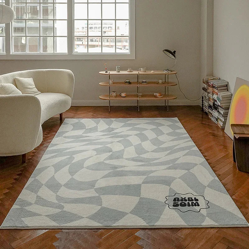 Retro Checkerboard Plush Area Rug