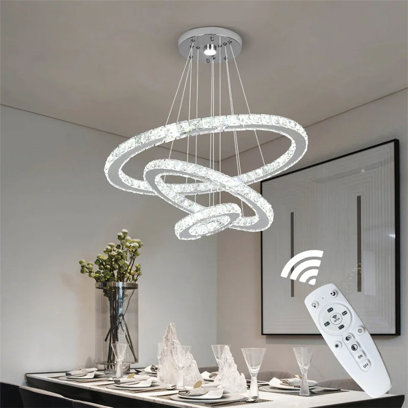 Remote-Dimming Crystal Ring Chandelier
