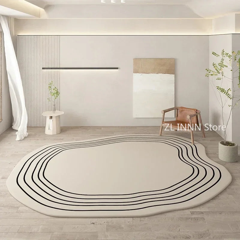 Irregular Cream Oval Area Rug