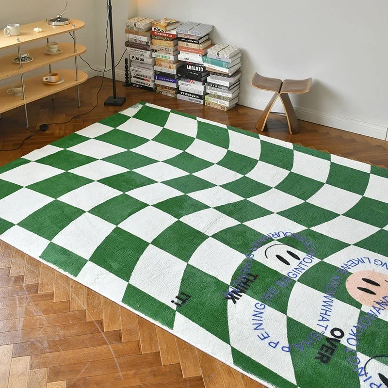 Retro Checkerboard Plush Area Rug