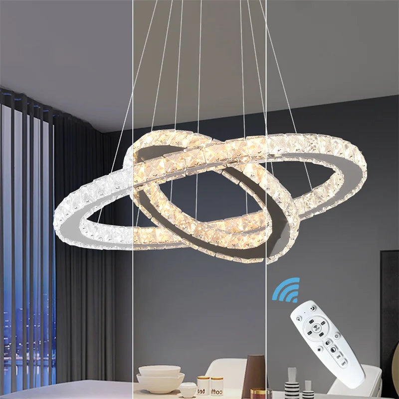 Remote-Dimming Crystal Ring Chandelier