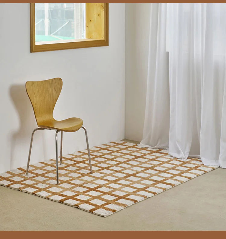 Minimalist Plaid Plush Area Rug