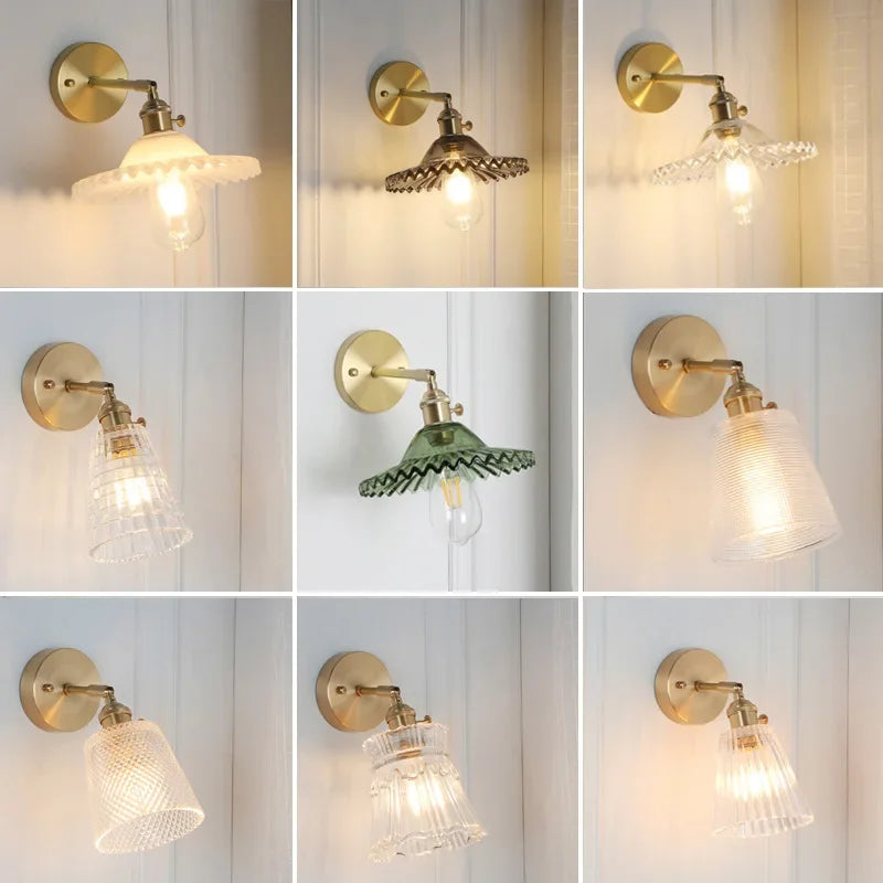 Japanese Brass Glass Wall Lamp