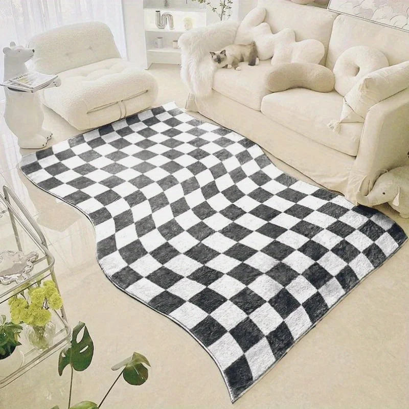 Retro Checkerboard Plush Area Rug