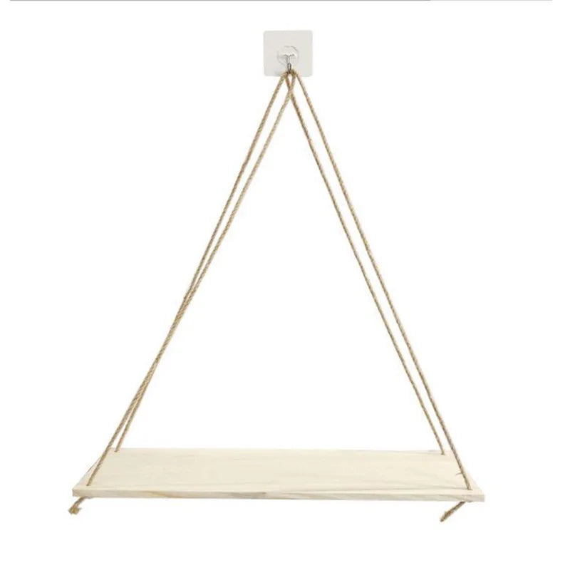 Rustic Rope Hanging Wood Shelf