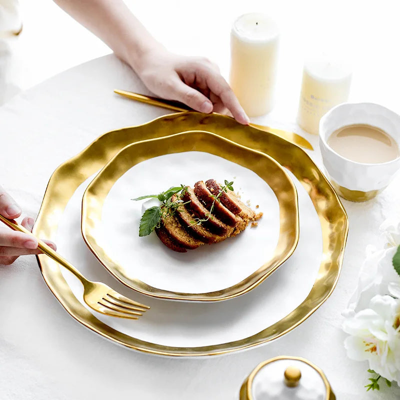 Gold Rim Porcelain Dinner Plate