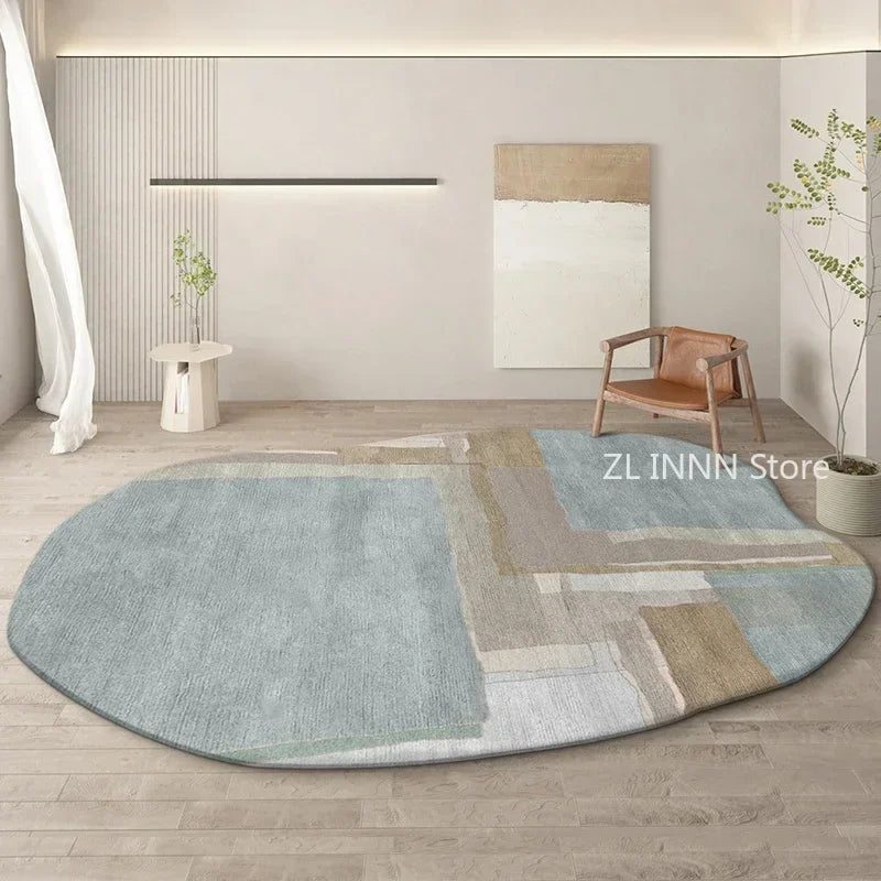 Irregular Cream Oval Area Rug