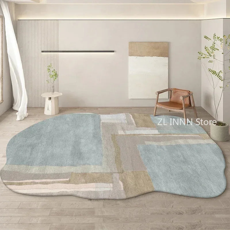 Irregular Cream Oval Area Rug